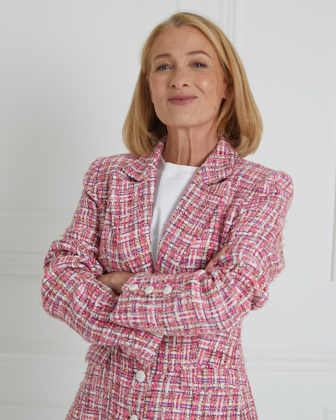 Fitted Pink Tweed Blazer