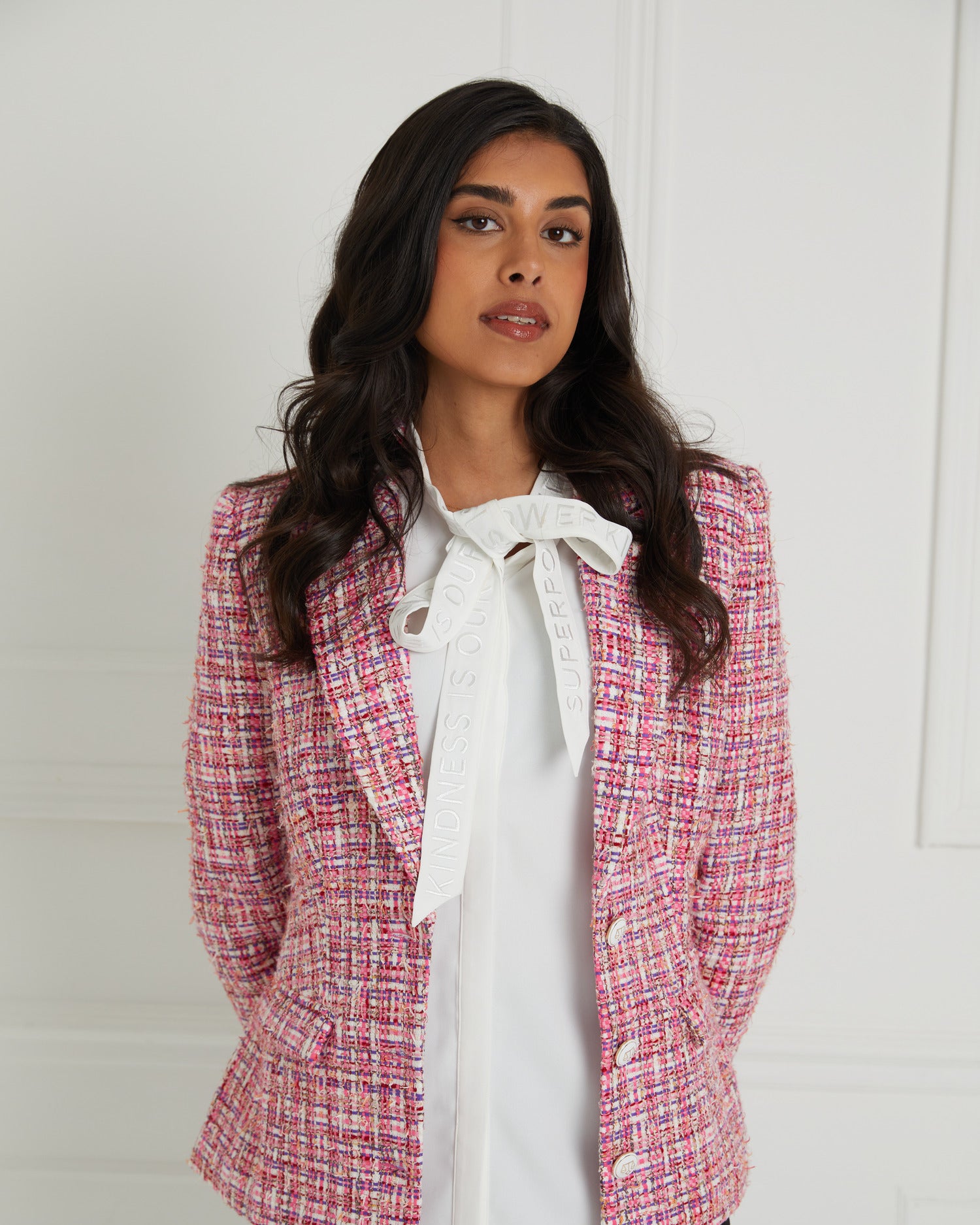 Fitted Pink Tweed Blazer