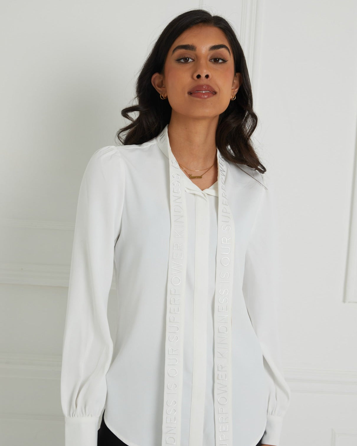 White Pussy Bow Blouse