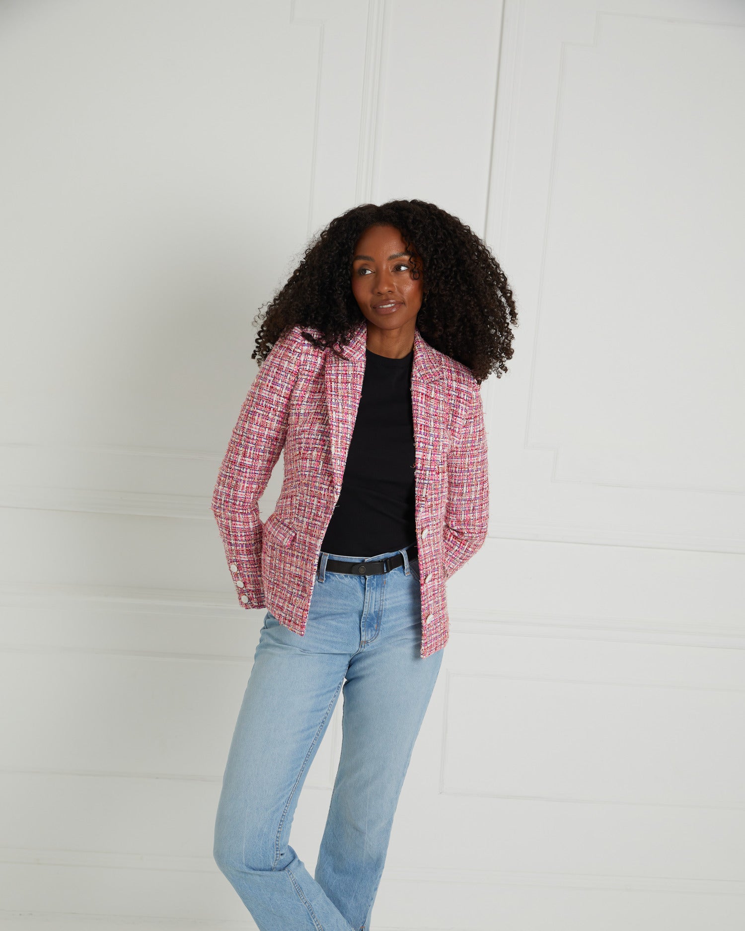 Fitted Pink Tweed Blazer