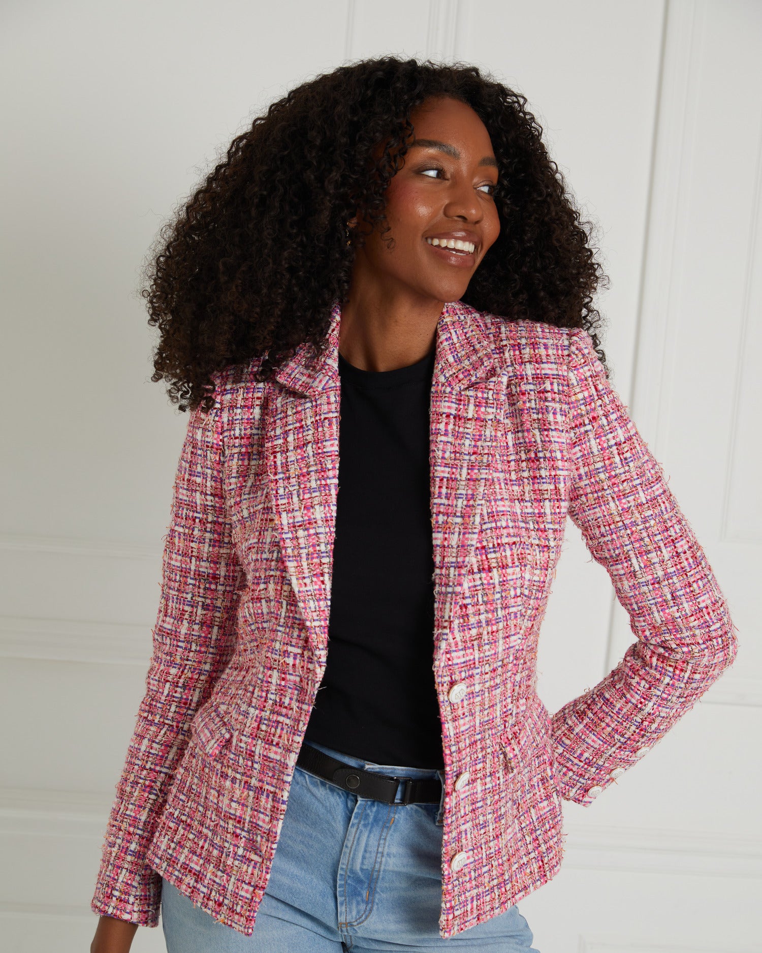 Fitted Pink Tweed Blazer