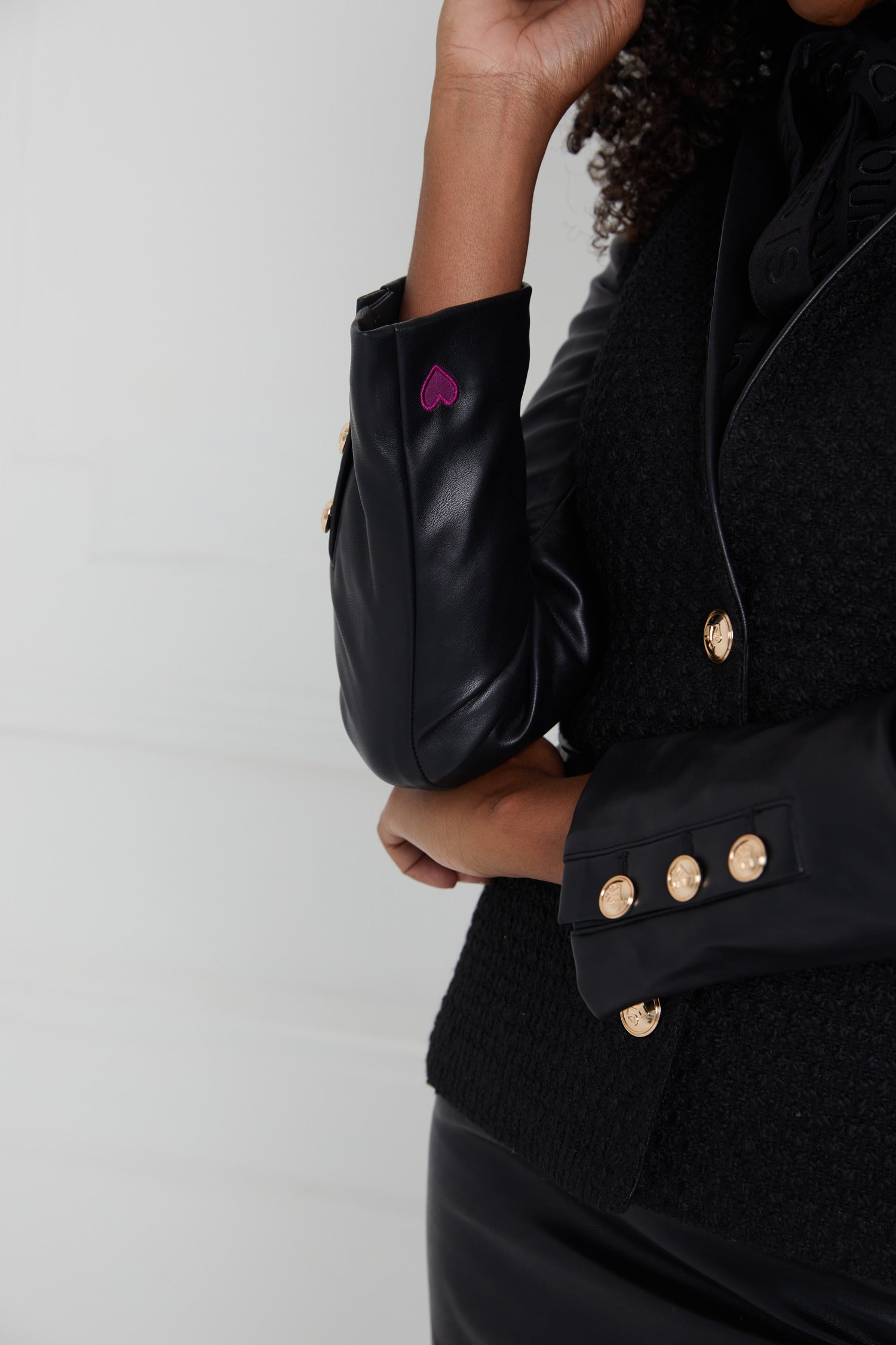 Black Wool and PU Blazer