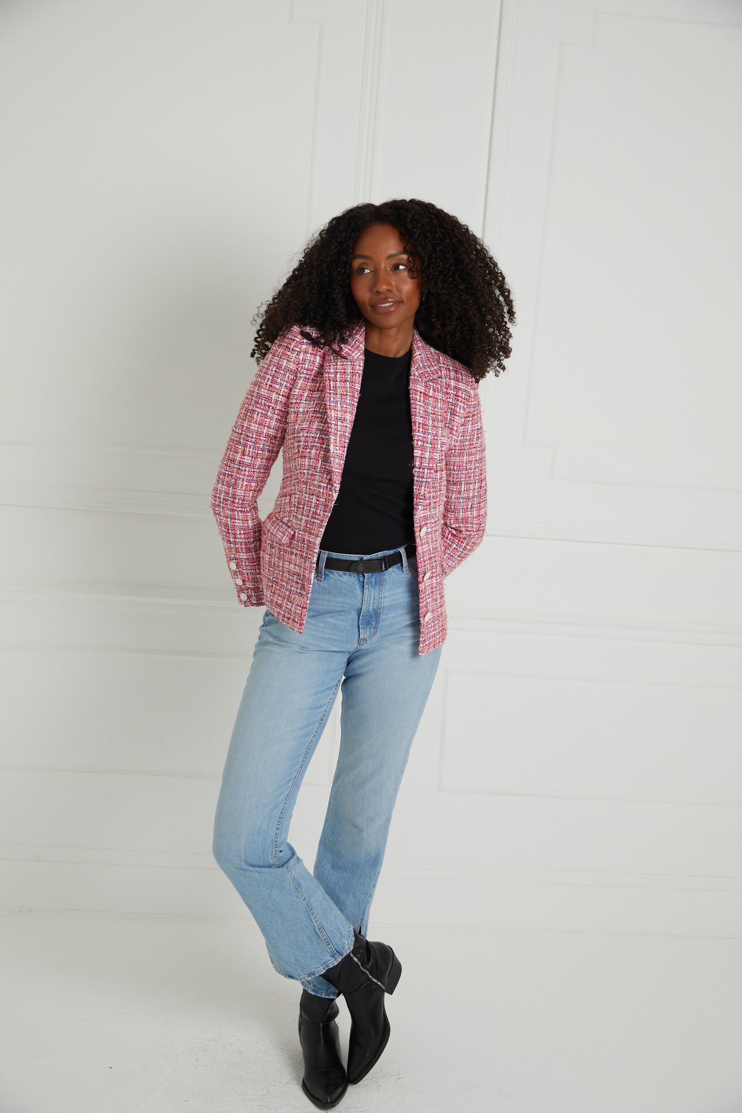 Fitted Pink Tweed Blazer